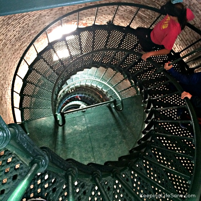 View while climbing up the inside of Currituck Lighthouse.  Looking down the spiral staircase.