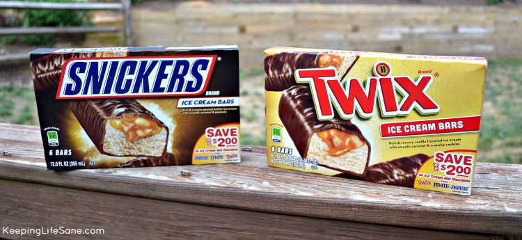 Box of snicker ice cream bars and box of Twix Ice Cream bars