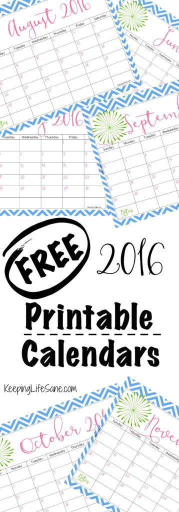 2016 FREE Printable Calendar