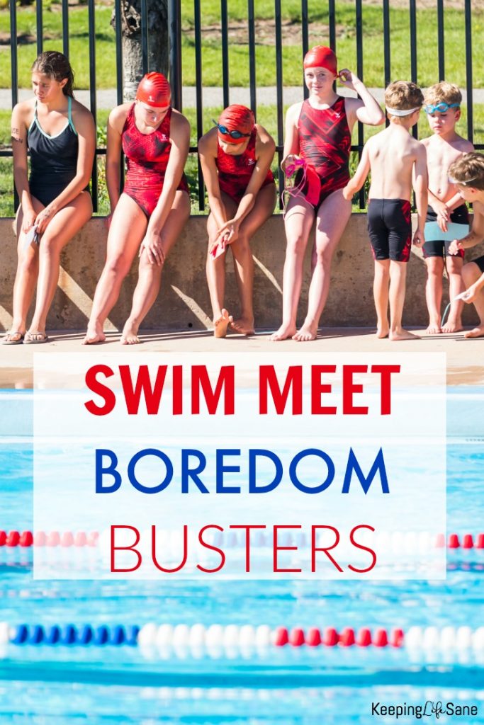 Get these swim meet boredom busters. Parents are bored and so are the swimmers, not to mention siblings that have to sit all day.