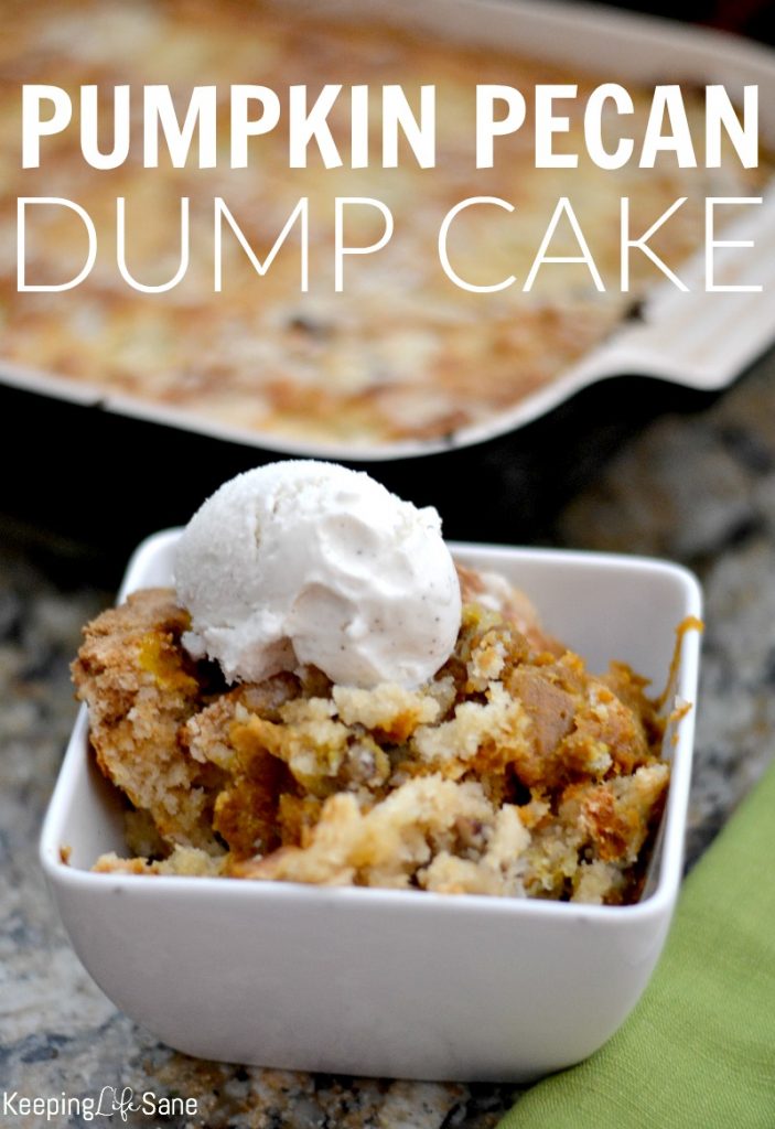 Don't you love easy desserts? Well, this pumpkin pecan dump cake is the easiest around and perfect for fall, just add a scoop of ice cream.
