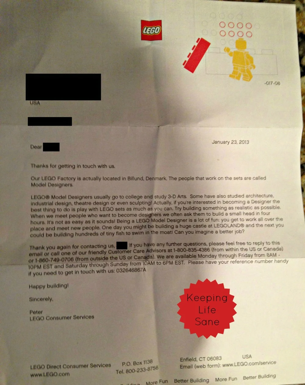 My son wrote to Lego and they wrote back!
