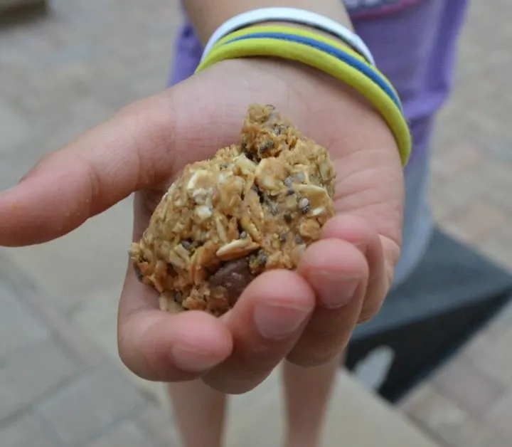 kid hand holding and protein ball for kids