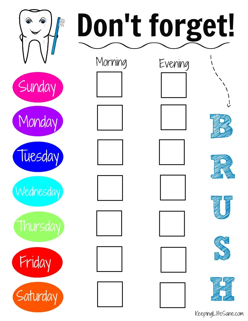 Printable tooth brushing chart for kids