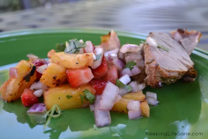 pork with grilled pineapple salad on pork slices