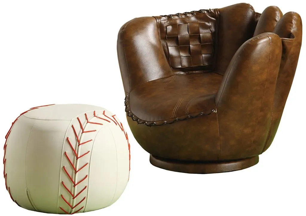 baseball glove chair and baseball ottoman