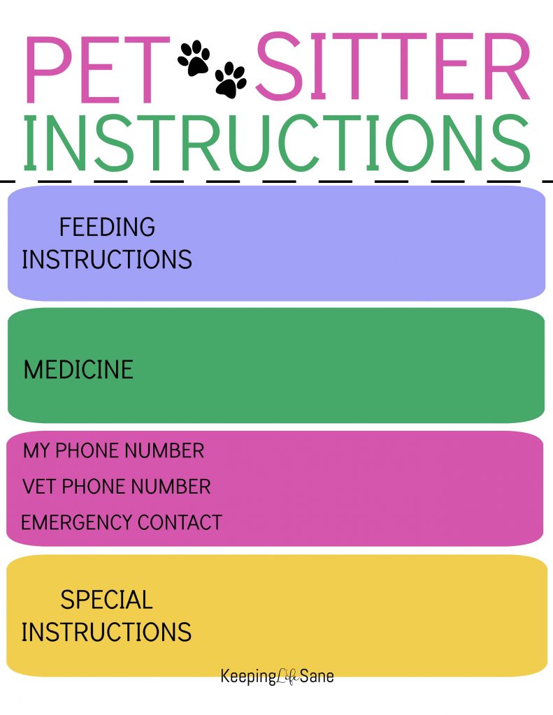 colorful pet sitter instruction printable