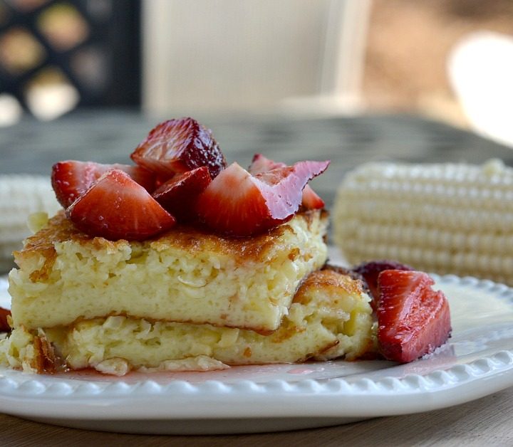 This is a great dessert for the warmer months. Corn pudding is so yummy when the corn and strawberries are in season.