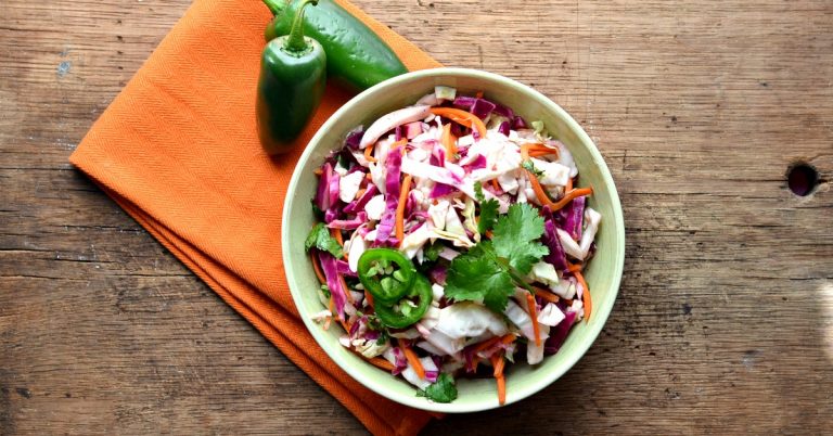 This tex mex coleslaw is perfect for any potluck or cookout. It's easy to throw together and tastes even better the next day.