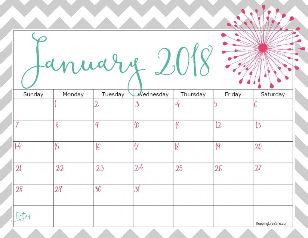 February 2018 Calendar Cute