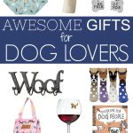 picture with lots of dog gifts- socks, lunch bag, wine charm and dog doodling book
