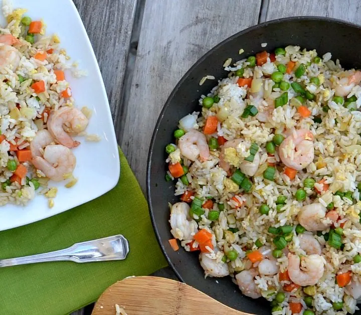 This simple shrimp fried rice is great for a busy weeknight. It's the perfect one pot dish that your entire family will love.