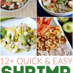 images of 4 yummp shrimp dishes with lots of shirmp and veggies