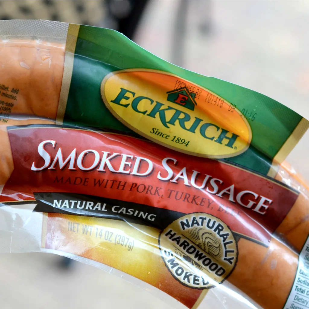 closeup of Eckrich Smoke Sausage in package