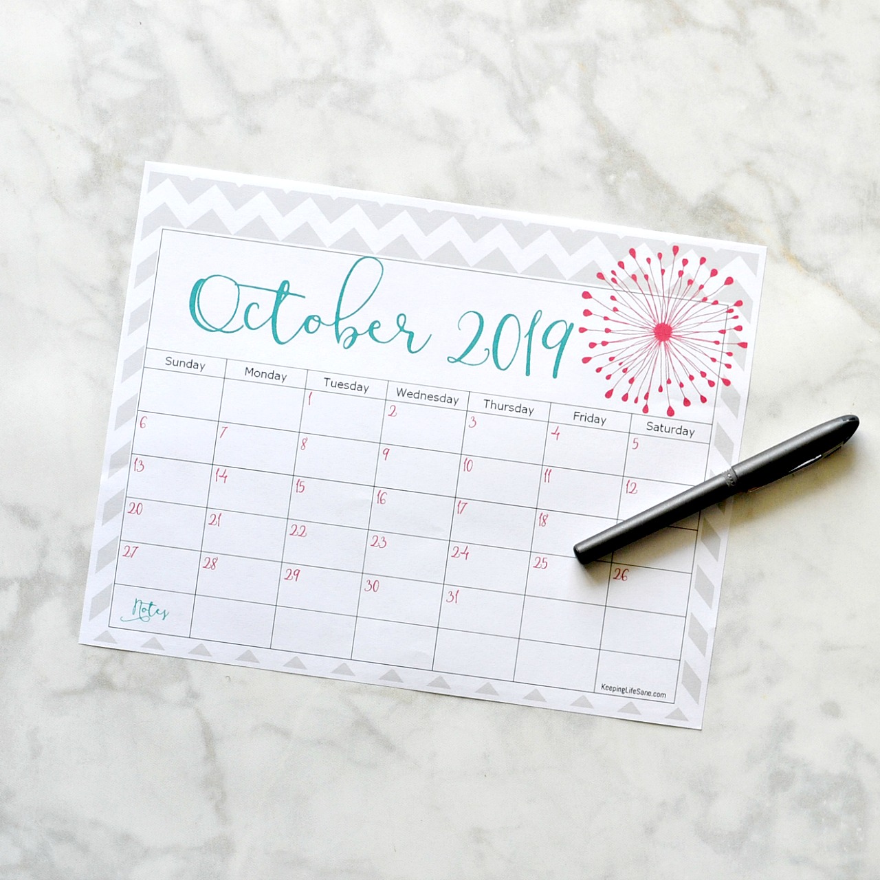 Free 2019 Printable Calendar Keeping Life Sane