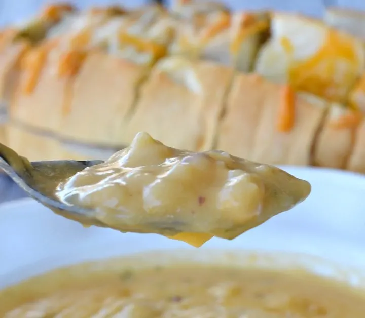 close up of potato cheese soup