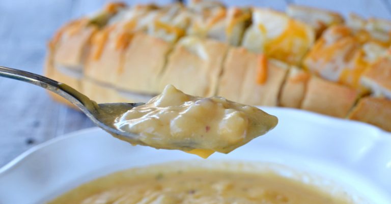 close up of potato cheese soup