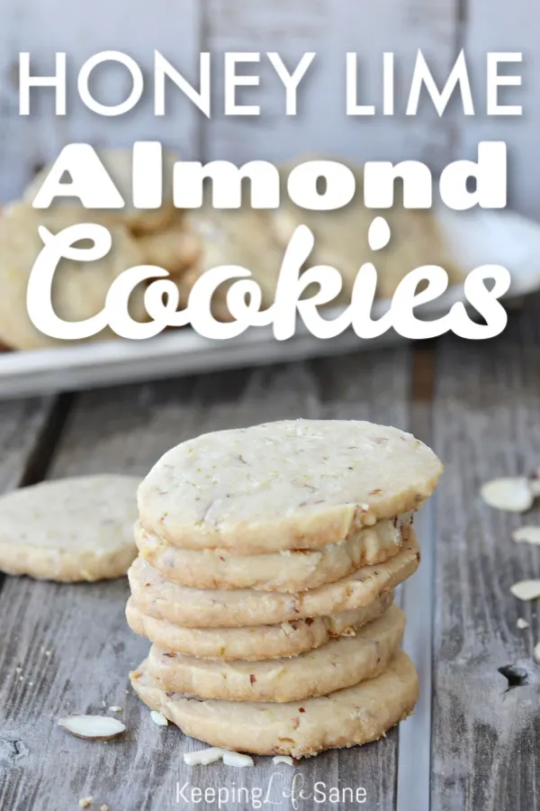 stack of almond shortbread cookies on wooden table