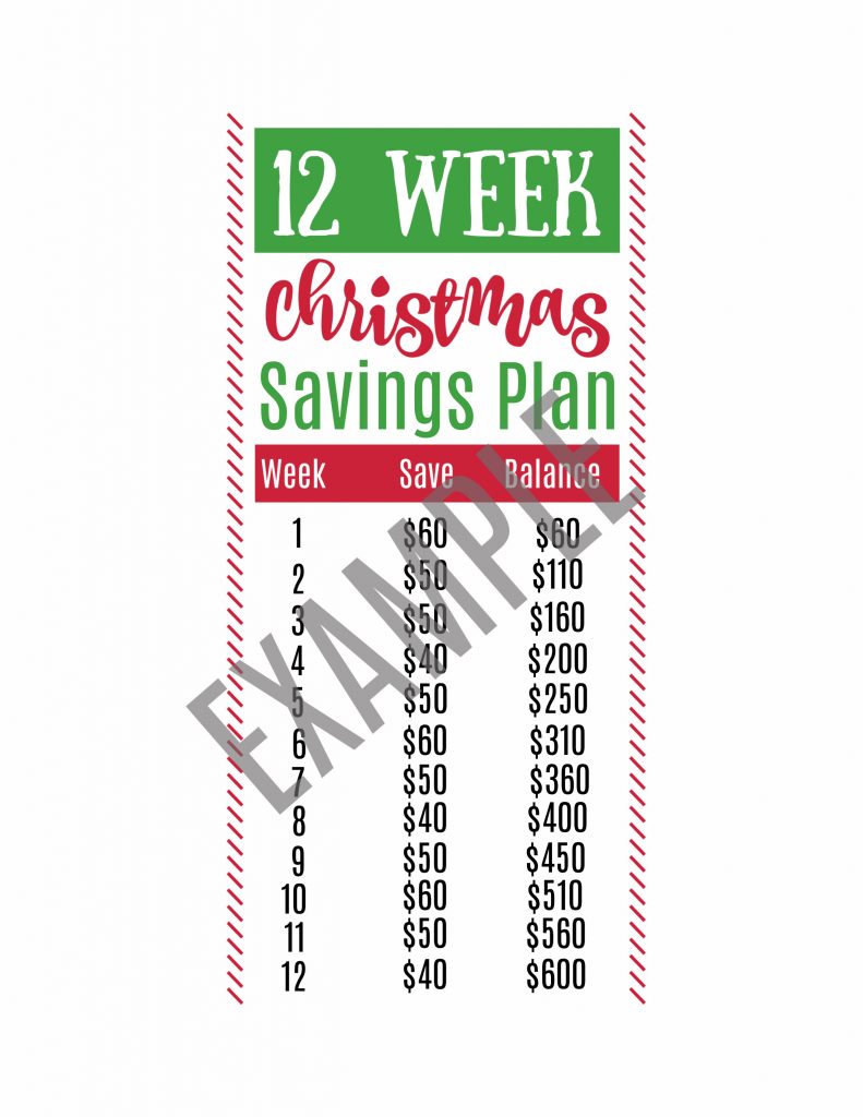Example of the Christmas savings challenge printable