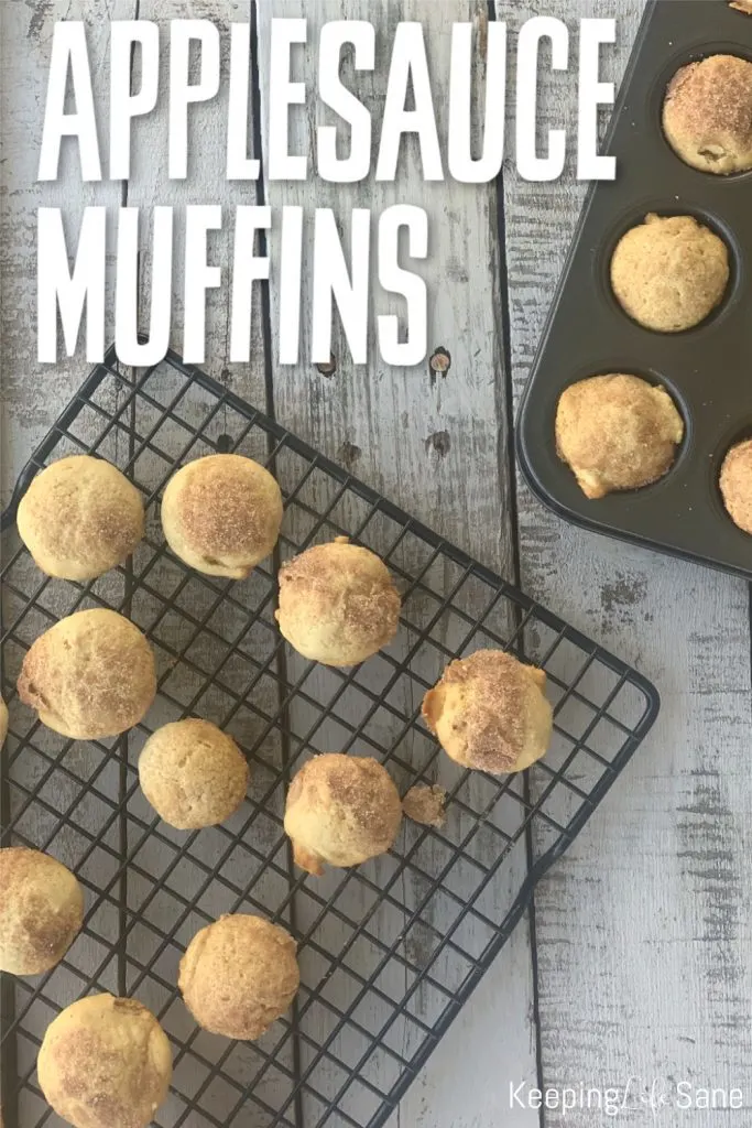 overhead view of mini applesauce muffins on cooling rack