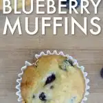 closeup view of eggless blueberry muffin on a wooden cutting board