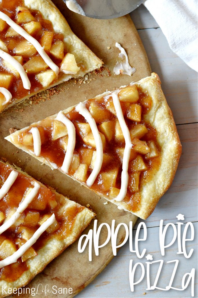 apple pie pizza with slice coming out