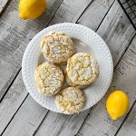 overhead view of white plate of lemon cookies