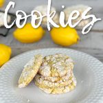 lemon cookies on white plate stacked 4 high