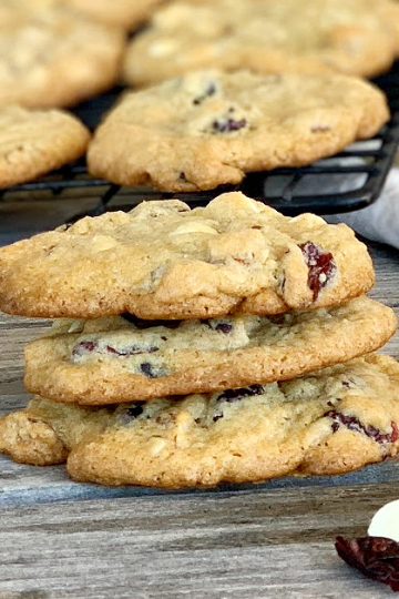 Stack of white chocolate ranberry cookies