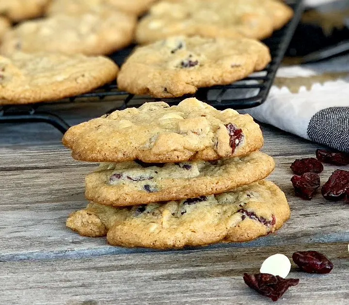 Stack of white chocolate ranberry cookies