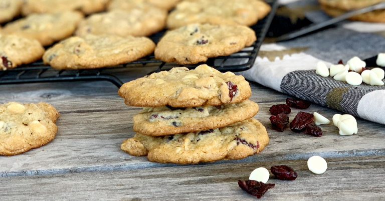Stack of white chocolate ranberry cookies