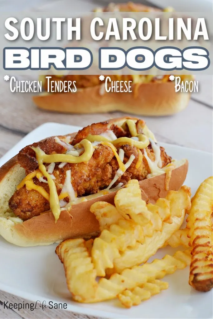 SC bird dog with french fries on a white plate