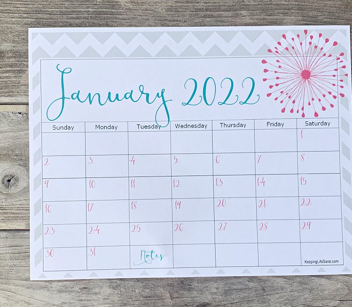 January Calendar on wooden table