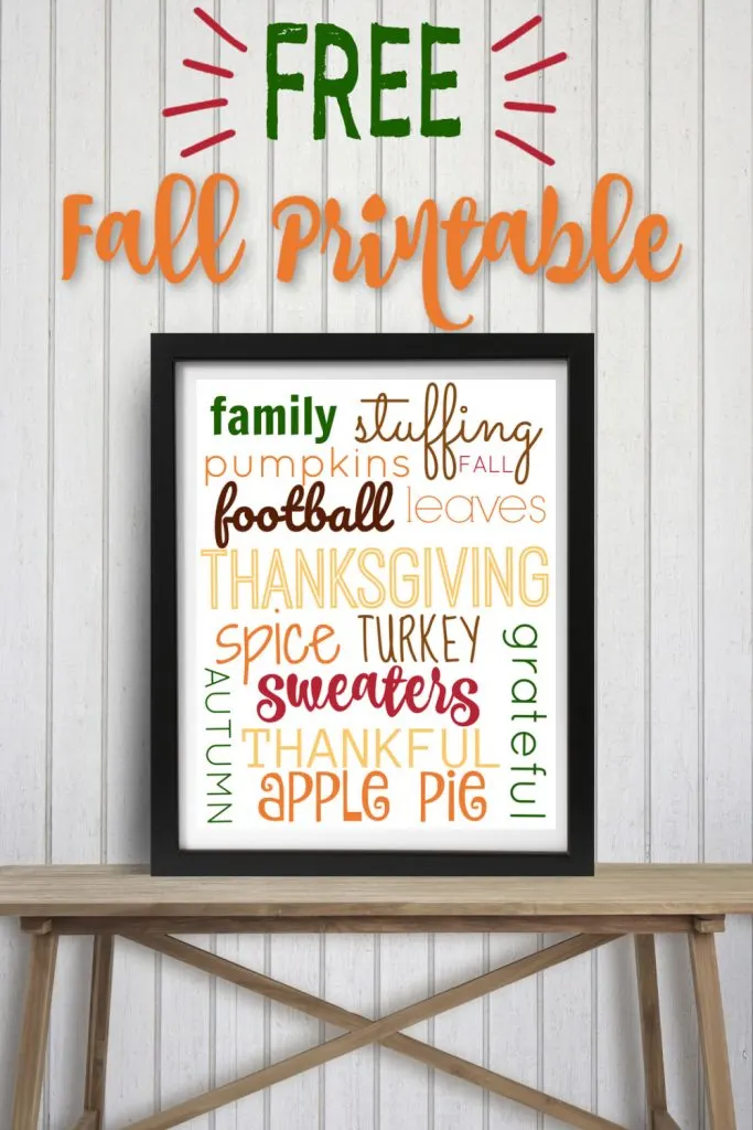 Frame sitting on table with printable fall decoration
