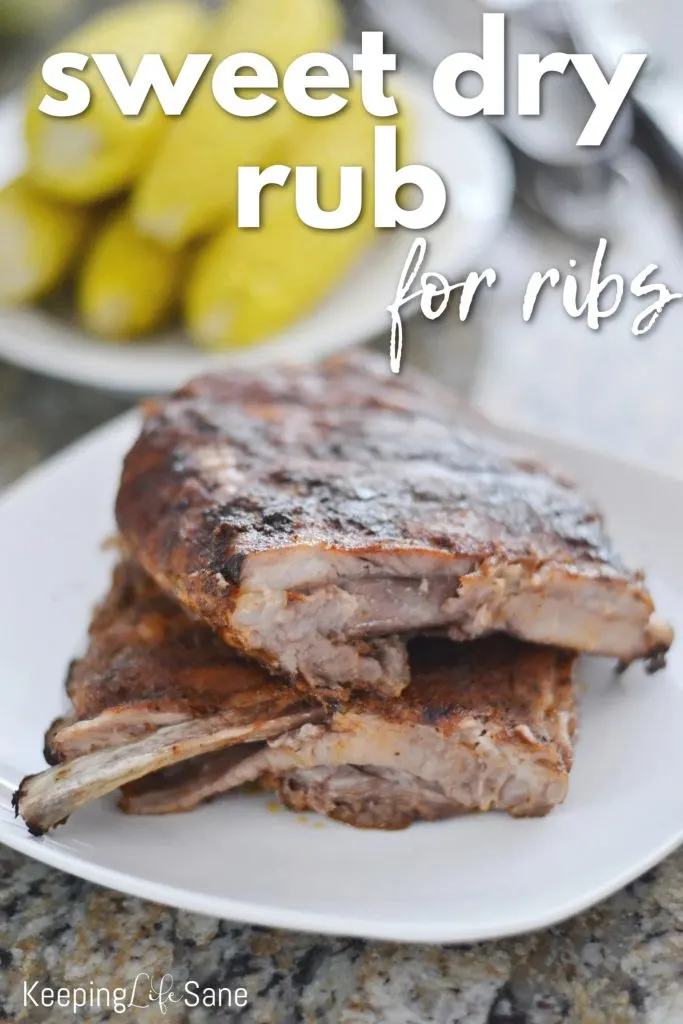 Ribs laying on white platter on kitchen counter