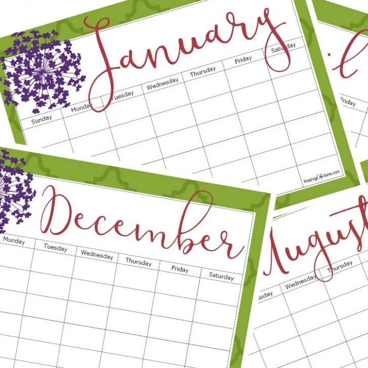 maroon, green and purple blank calendar to print