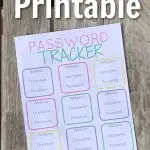 printout of colorful password keeper on wooden table