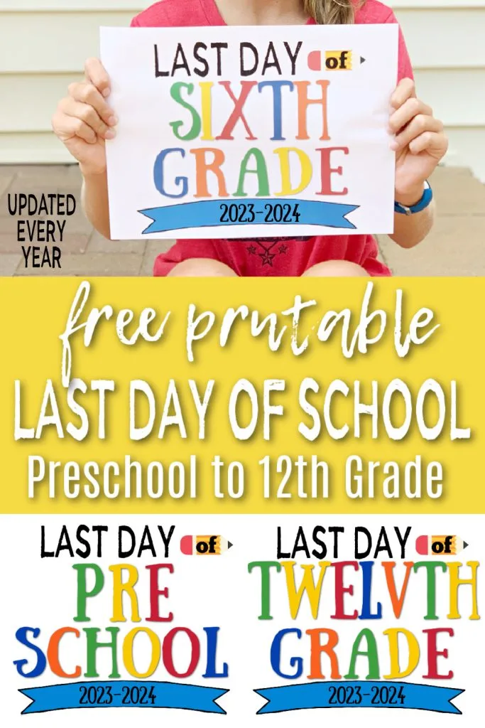 girl sitting on brick steps holding last day of school printable sign